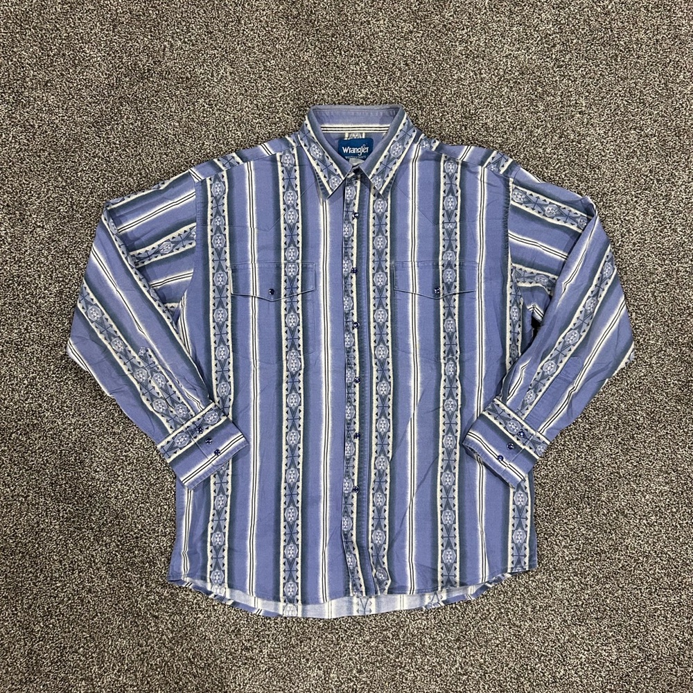 Vintage Wrangler Western Pearl Snap Button Up Long Sleeve Shirt Mens Size XL